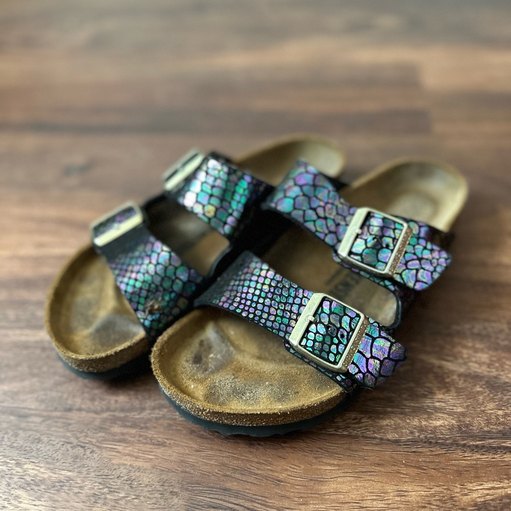 Birkenstocks Arizona Black/Shiny Snake Multicolor 38 Wide